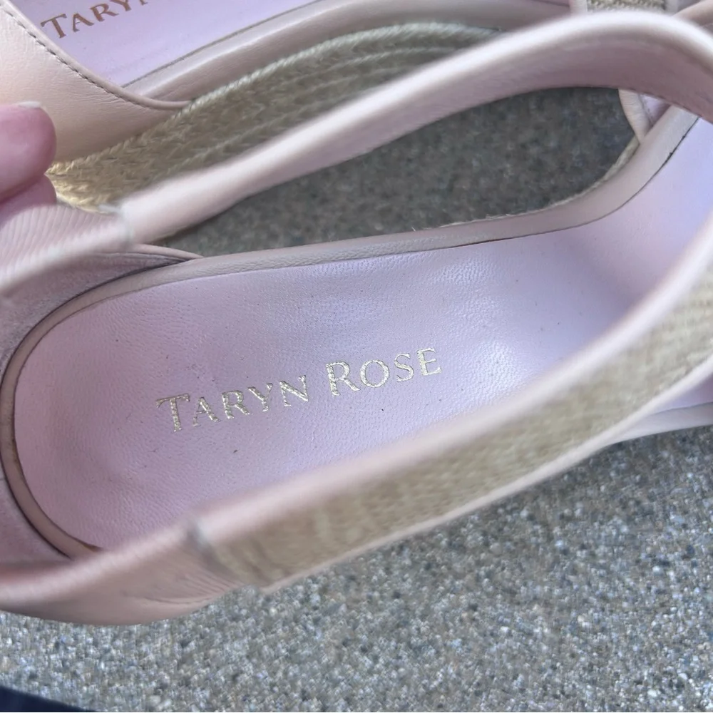 NEW $219~TARYN ROSE~KRISSY Linen/Leather Espadrille Platform Wedge Sandals~7/7.5